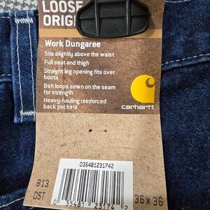 NWT Carhart Jeans Men's Original Work Dungaree Pants 36x36 Loose Fit